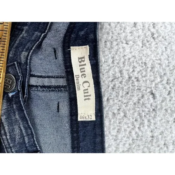 Men's Blue Cult Faded Wash Denim Jeans Embroidered Pockets Size 46x32 - Picture 6 of 11